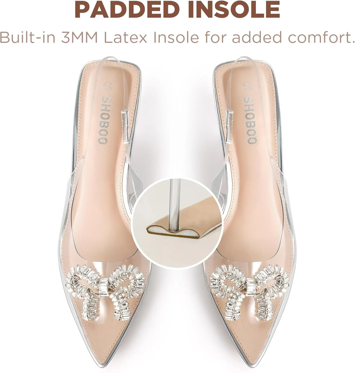 Women's Slingback Kitten Heels with Sparkly Rhinestone Bow - 2.4'' Inches Pointed Toe Pumps for Wedding Party Dress