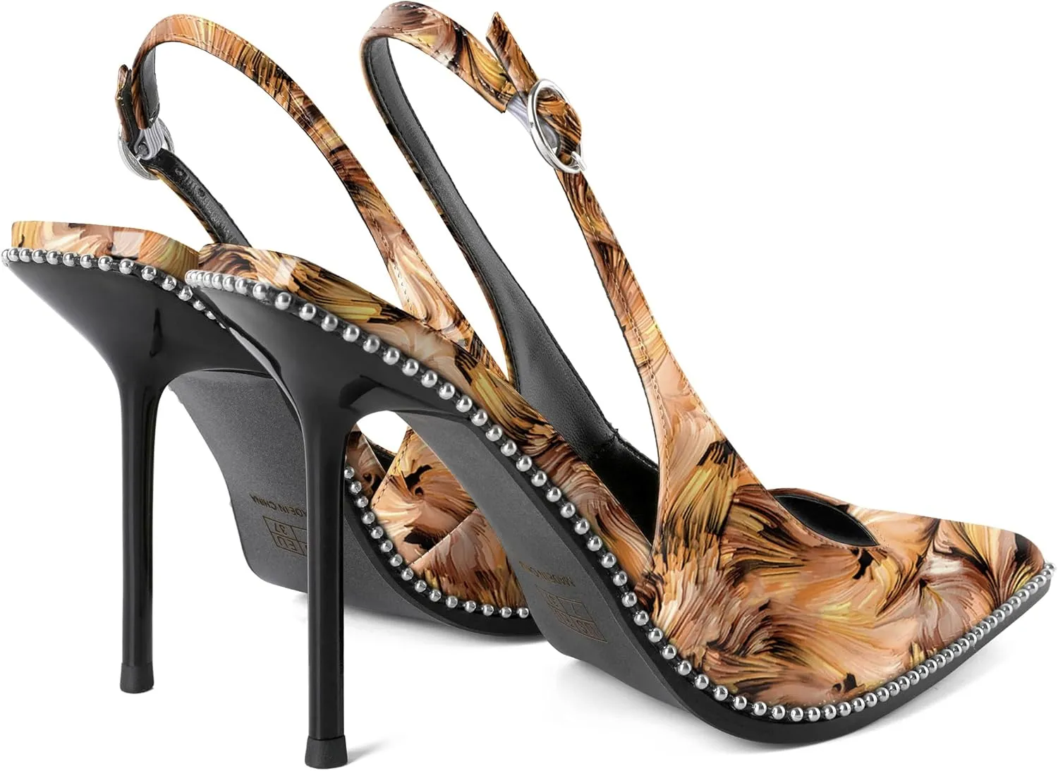 Women's Slingback Pumps Pointed Toe High Stiletto Heels Backless Stretch Beaded Heels 4.2 Inch Dress Pumps Shoes