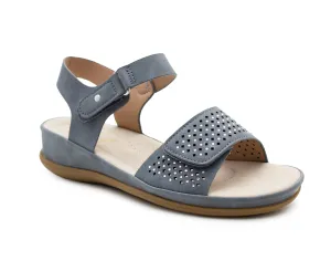 Womens Slingback Sandals Blue Twin Touch Fastening Ladies Low Wedge Heel Open Toe Fashion Summer Sandals