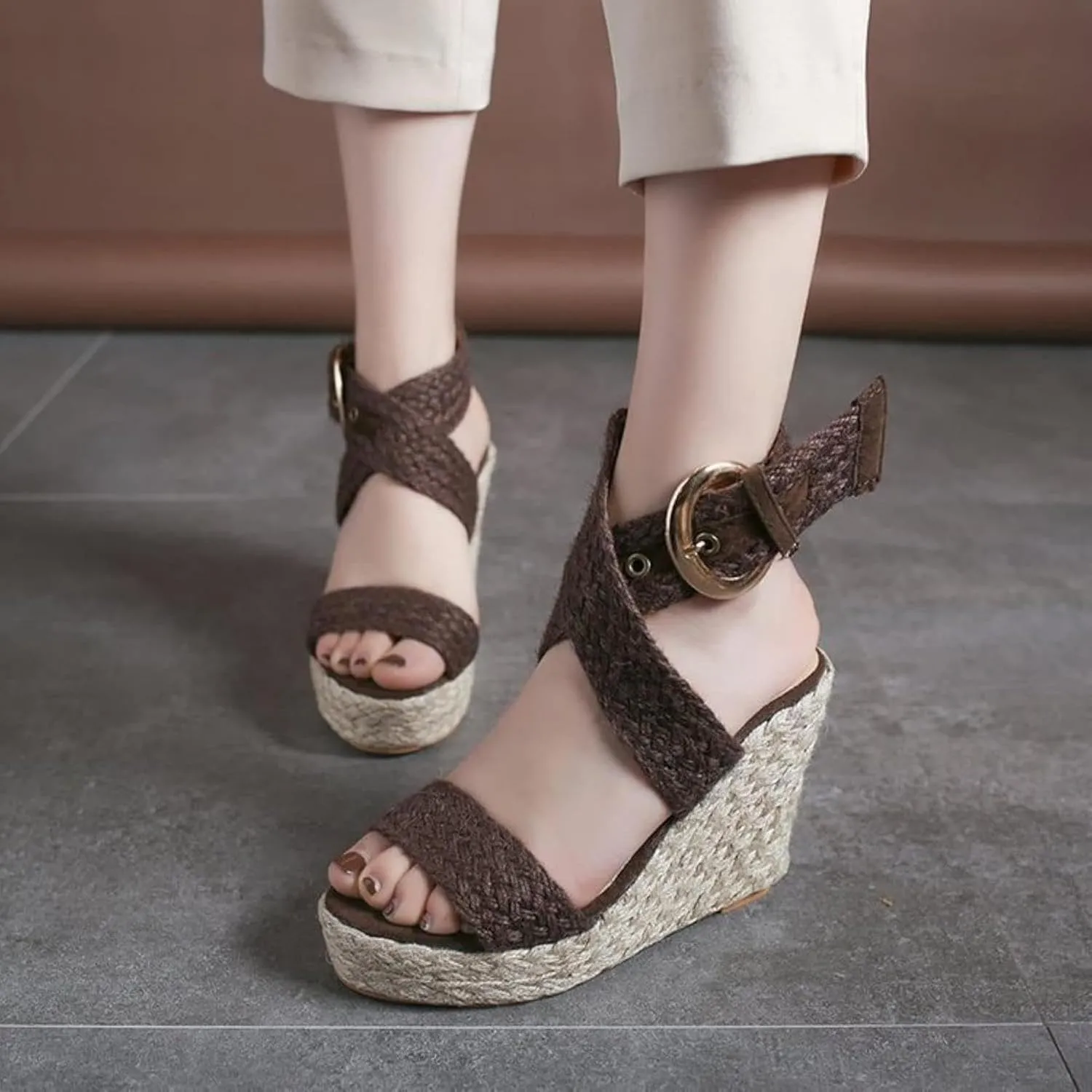 Women's Slope Heel Thick Soled Sandals Summer Casual High Heels Slippers