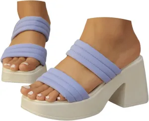 Women's Solid Color Summer Chunky Platform Heel Sandals Open Toe Comfortable Block Color Trendy Lightweight Fashionable Chunky Heeled Sandals Slip On Ourdoor Wedding Footwear
