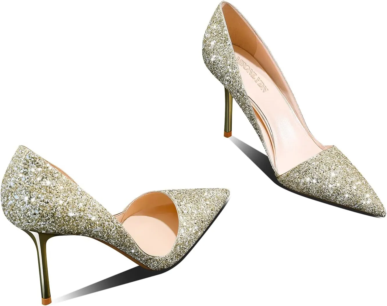 Women's Sparkly High Heels Pointed Toe Stiletto Heels 3-inch Slip On Dressy Pumps Shoes for Wedding Party Prom