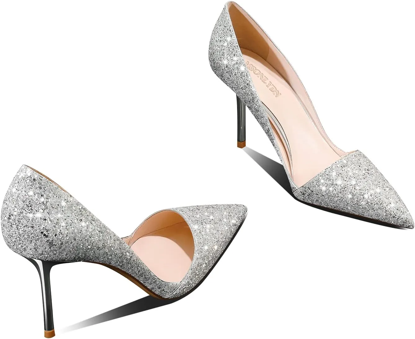 Women's Sparkly High Heels Pointed Toe Stiletto Heels 3-inch Slip On Dressy Pumps Shoes for Wedding Party Prom
