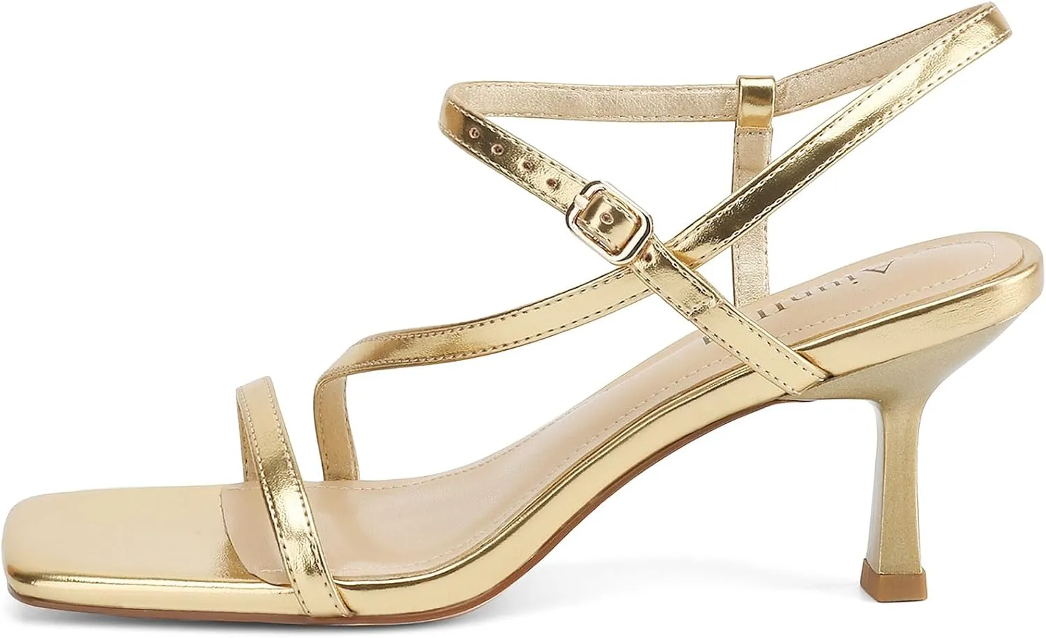 Womens Strappy Heels Kitten Low Heeled Sandals Square Open Toe Ankle Strap Party Wedding Dress Shoes