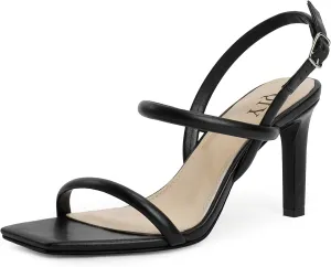 Womens Strappy Sandals Open Toe Ankle Strap Heeled Sandals Square Toe High Heels for Women