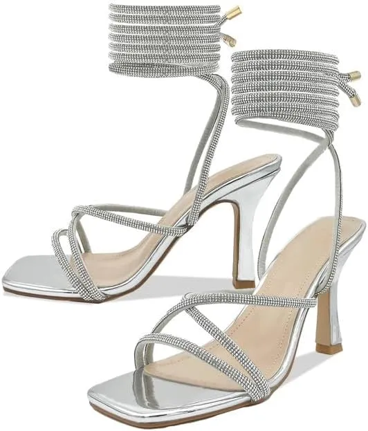 Women’s Strappy Stiletto High Heeled Square Toe Sandals