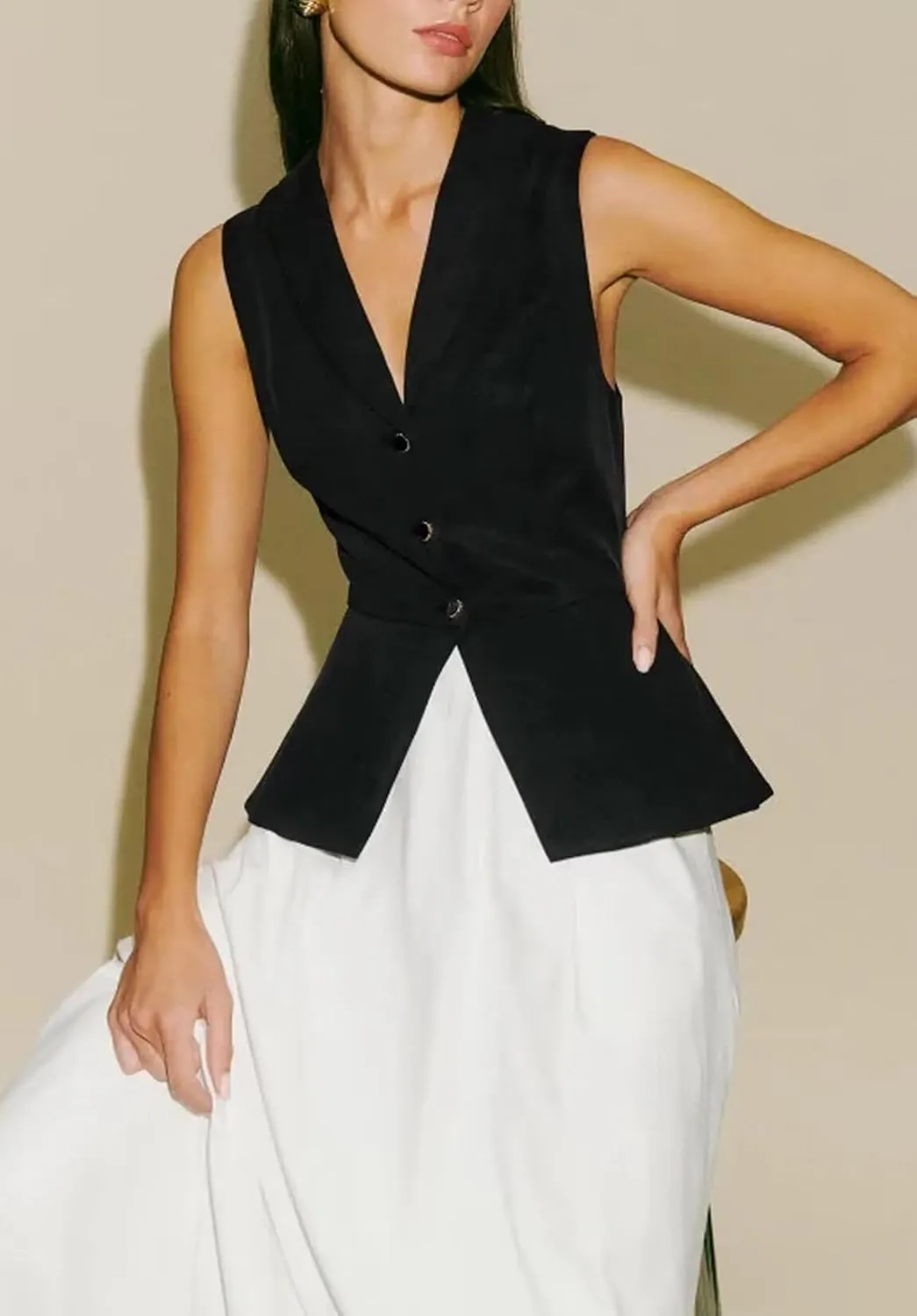 Womens Suede Leather Waistcoat Lapel Collar Sleeveless 3 Button Work Office Suit Vests