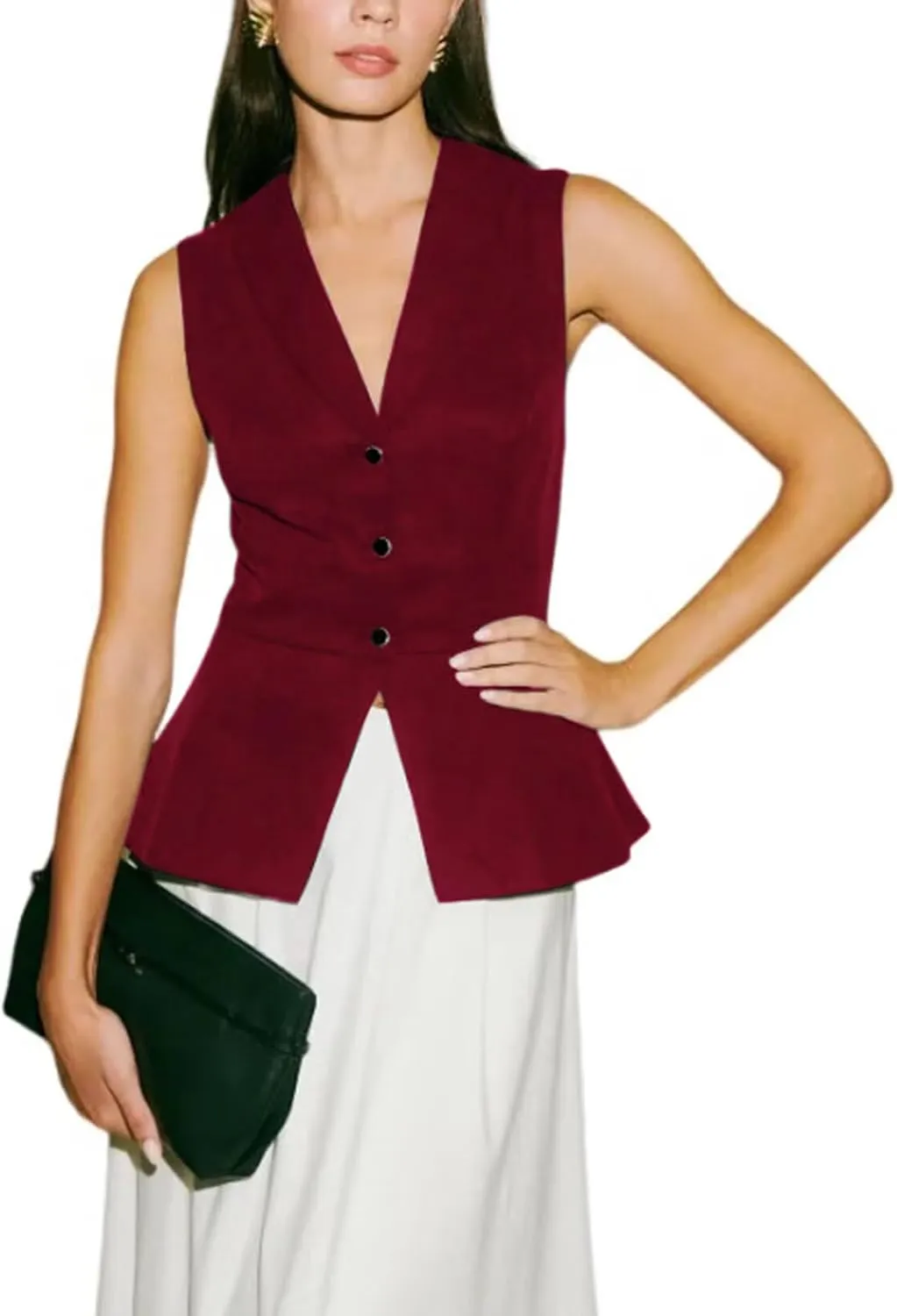 Womens Suede Leather Waistcoat Lapel Collar Sleeveless 3 Button Work Office Suit Vests