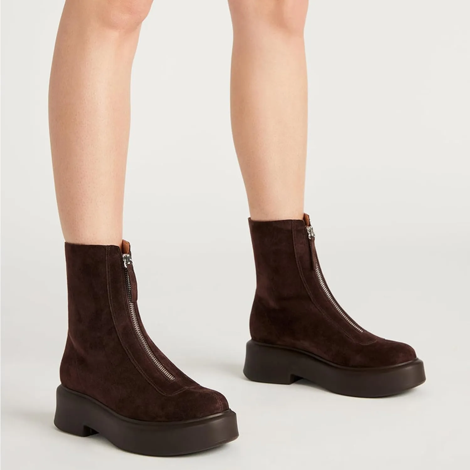Women's Suede Platform Ankle Chelsea Boots - Comfortable, Casual, Chunky Low Heel, Front Zipper