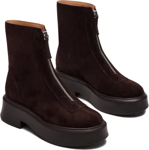 Women's Suede Platform Ankle Chelsea Boots - Comfortable, Casual, Chunky Low Heel, Front Zipper