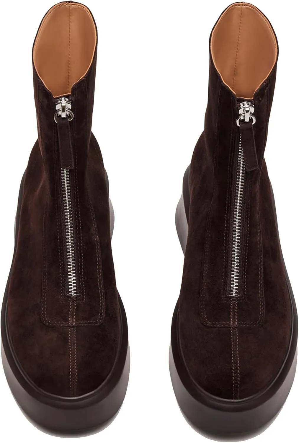Women's Suede Platform Ankle Chelsea Boots - Comfortable, Casual, Chunky Low Heel, Front Zipper