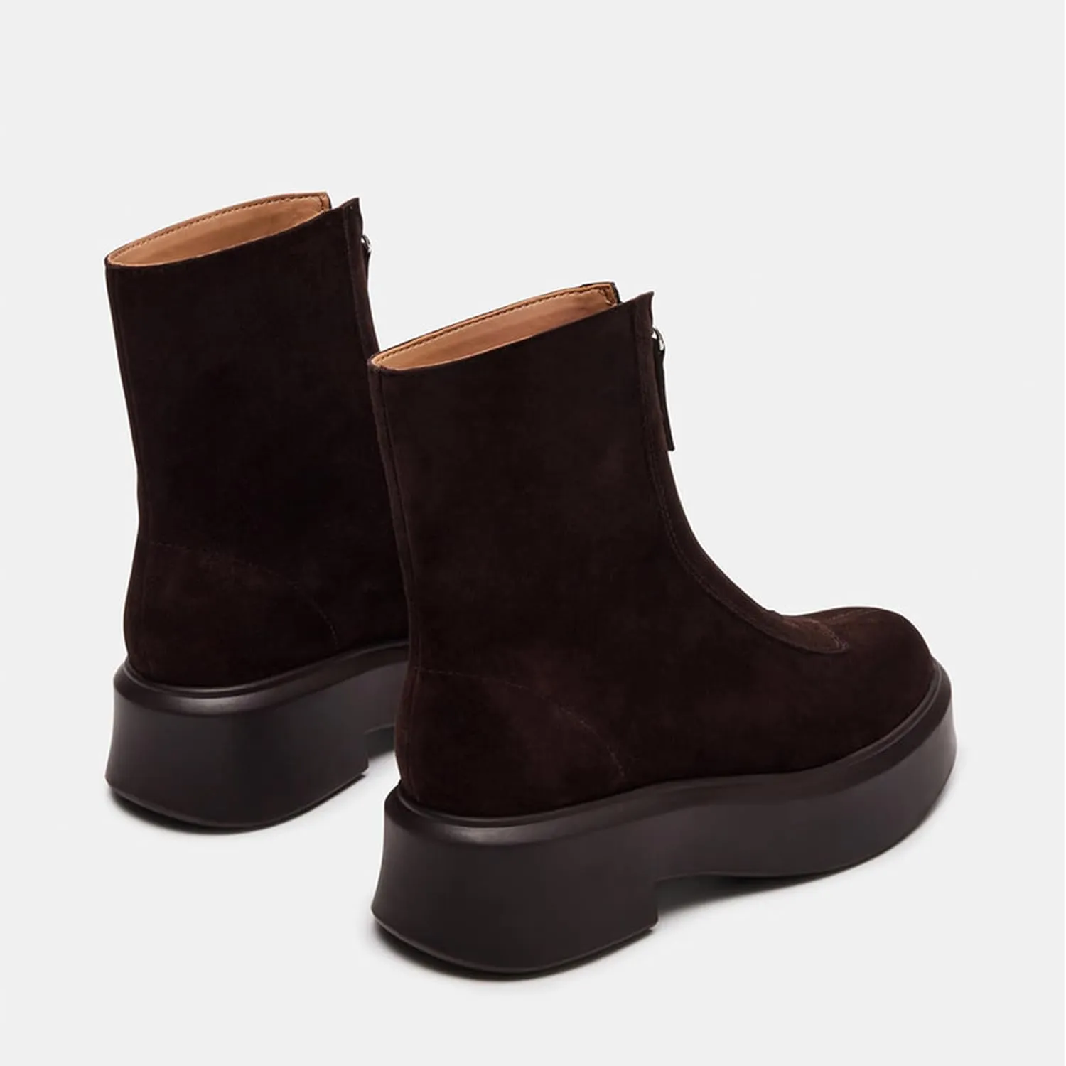 Women's Suede Platform Ankle Chelsea Boots - Comfortable, Casual, Chunky Low Heel, Front Zipper