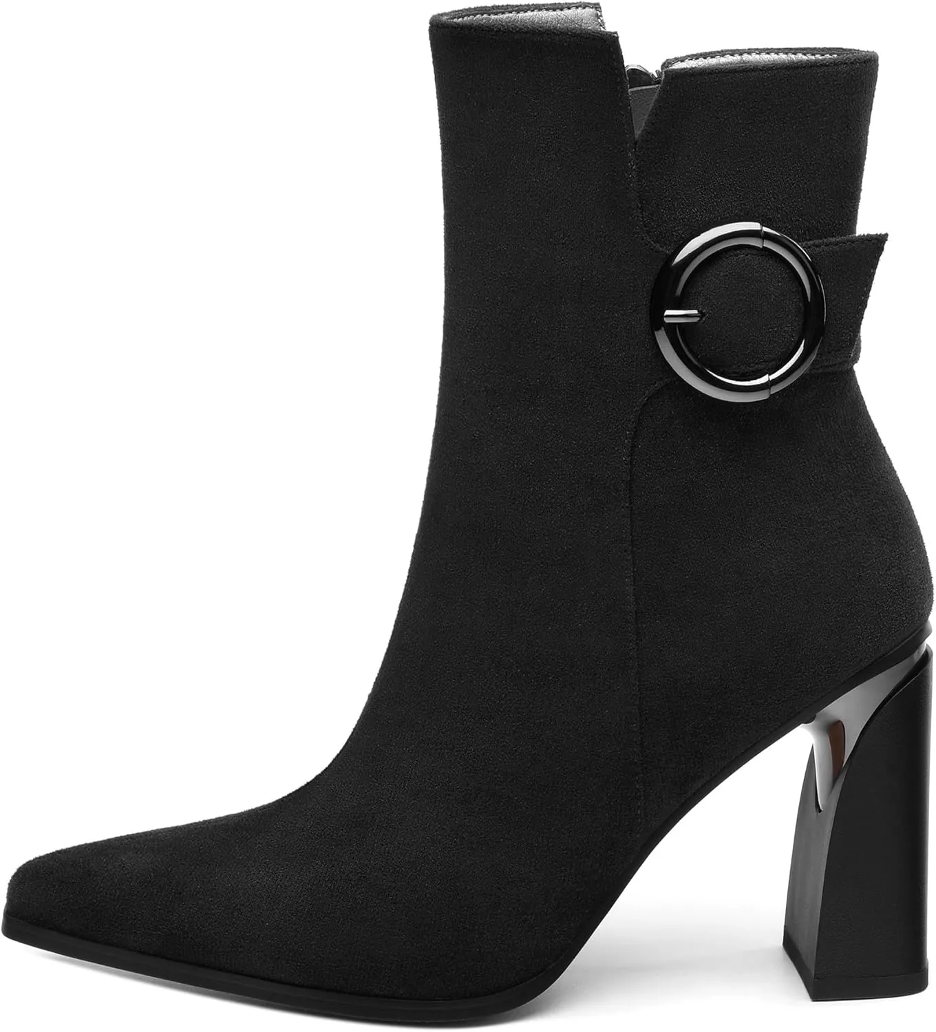 Womens Suede Zip Chunky Heel Ankle Boots,Pointed Toe Mid Block Heel Booties,Work Party Daily Boots 3.5 inch