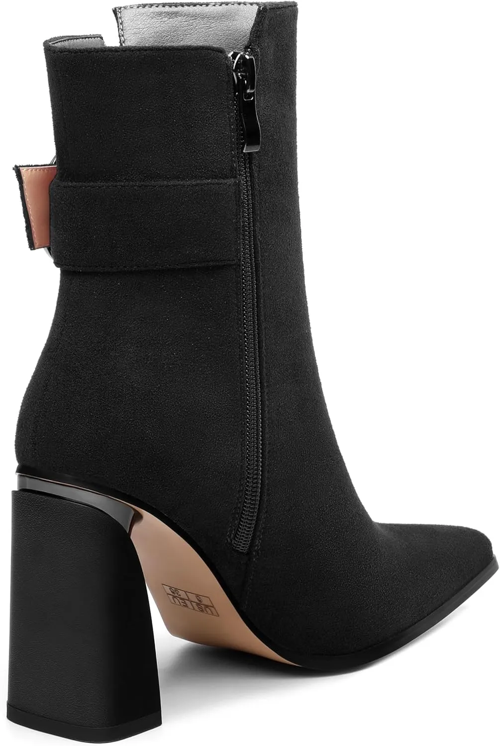 Womens Suede Zip Chunky Heel Ankle Boots,Pointed Toe Mid Block Heel Booties,Work Party Daily Boots 3.5 inch