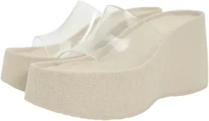 Women's Trendy Transparent Vinyl Strap Wedge Sandals Sturdy High Heel & Comfortable Summer Shoes with Durable Platform Sole Shoes for Women
