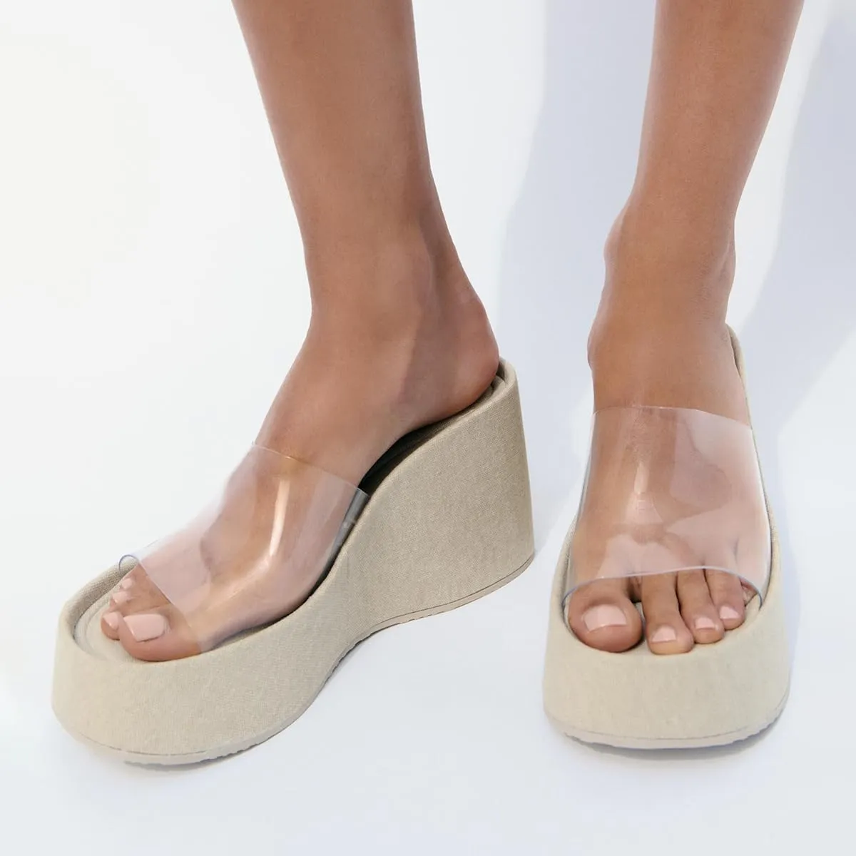 Women's Trendy Transparent Vinyl Strap Wedge Sandals Sturdy High Heel & Comfortable Summer Shoes with Durable Platform Sole Shoes for Women