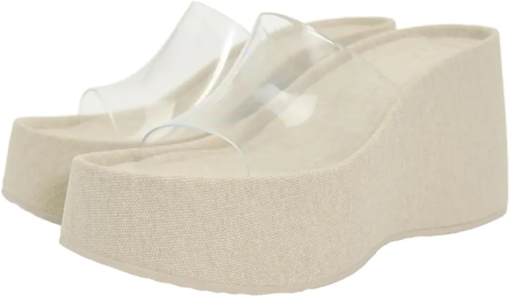 Women's Trendy Transparent Vinyl Strap Wedge Sandals Sturdy High Heel & Comfortable Summer Shoes with Durable Platform Sole Shoes for Women
