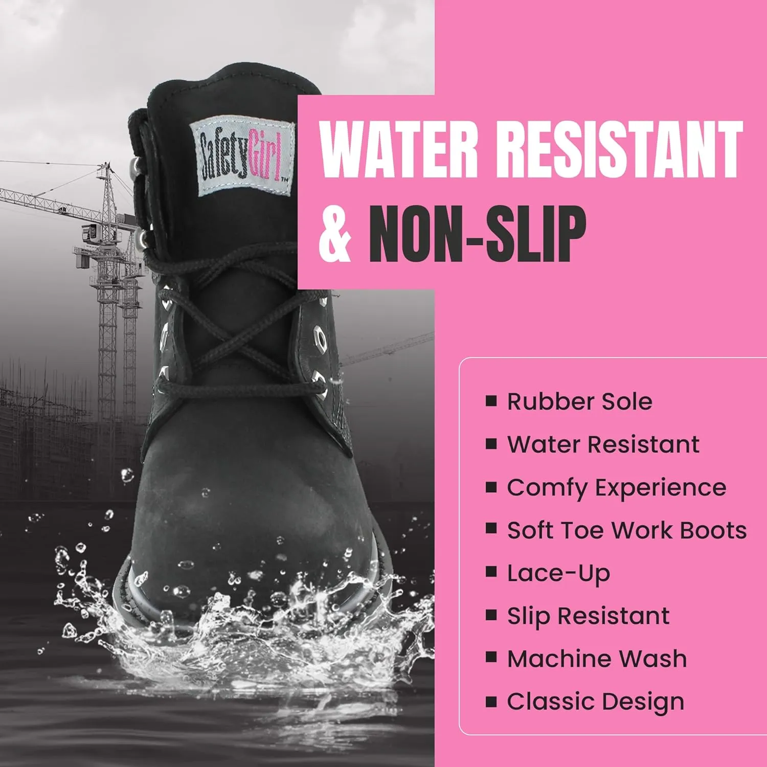 Women’s Work Boots | Waterproof Leather Work Boots for Women | Oil & Slip-Resistant Soft Toe Boots for Women | Premium Nubuck Leather | Lightweight and Comfortable | Black Leather - 7.5W