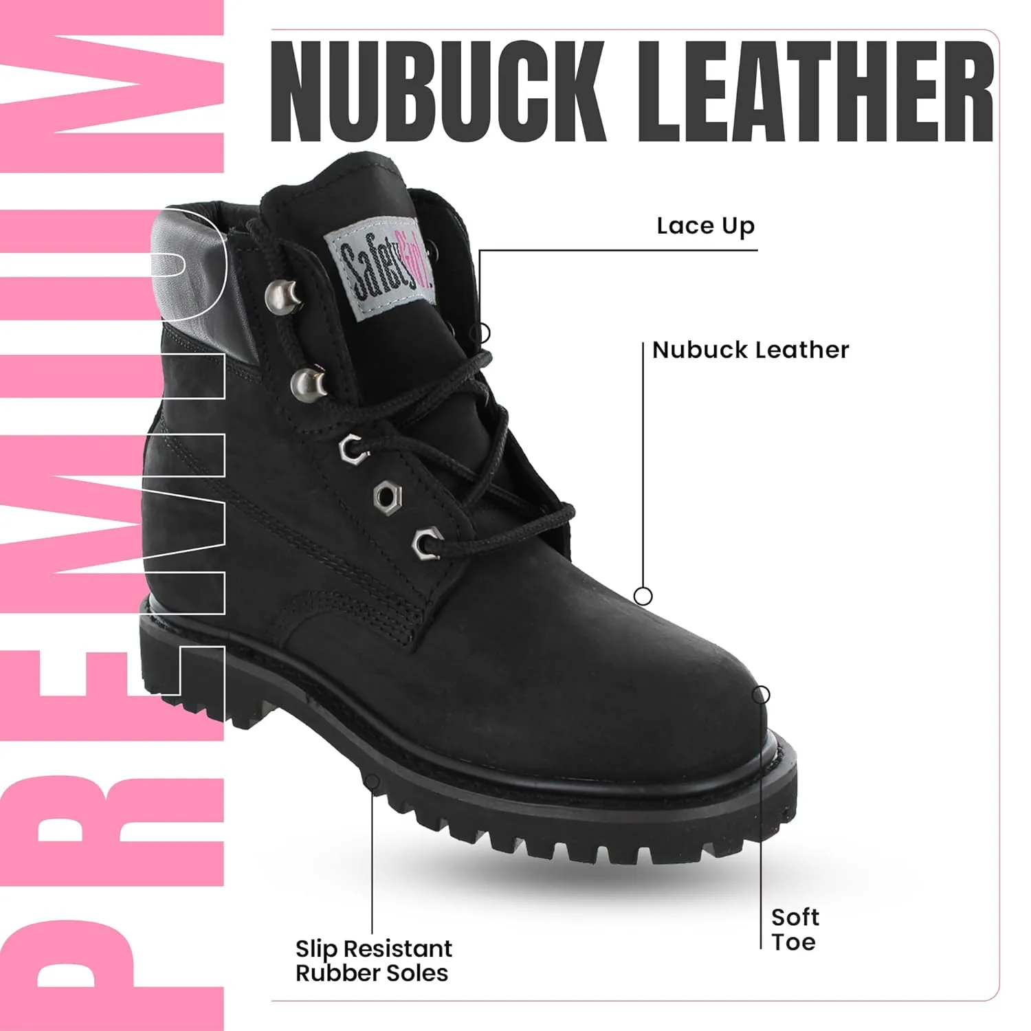 Women’s Work Boots | Waterproof Leather Work Boots for Women | Oil & Slip-Resistant Soft Toe Boots for Women | Premium Nubuck Leather | Lightweight and Comfortable | Black Leather - 7.5W