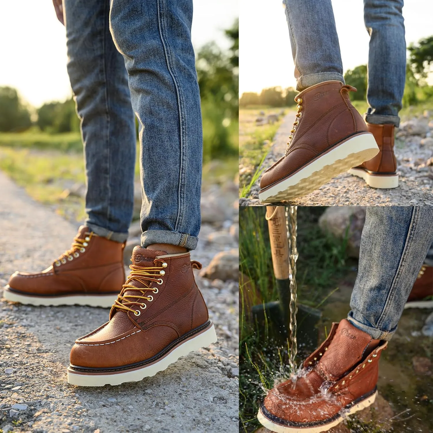 Work Boots for Men - 6 Inch Wedge Soft Toe Mens Work Boots, Waterproof Construction Work Shoes