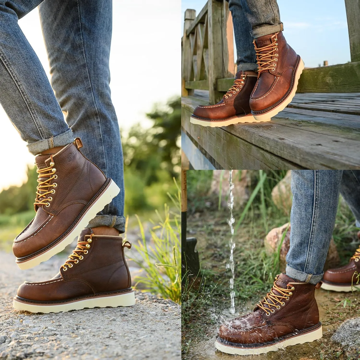 Work Boots for Men - 6 Inch Wedge Soft Toe Mens Work Boots, Waterproof Construction Work Shoes