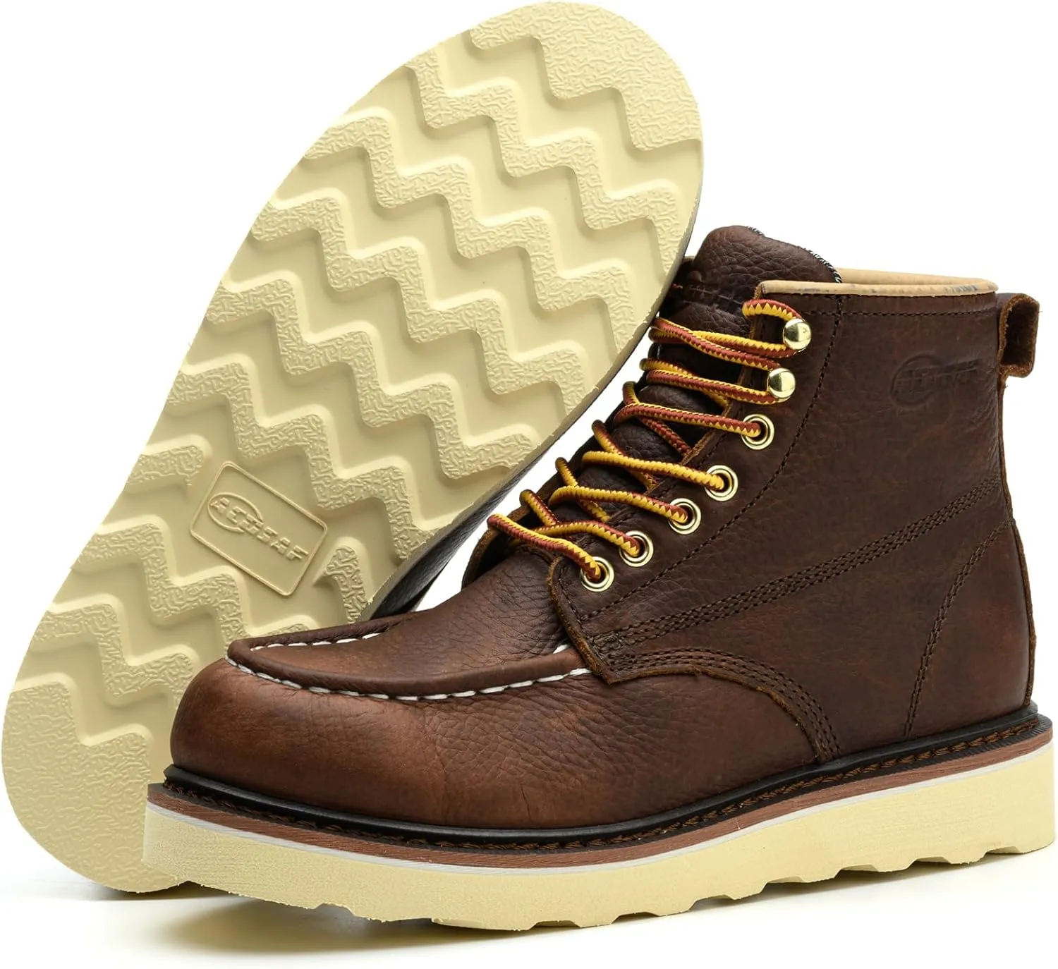 Work Boots for Men - 6 Inch Wedge Soft Toe Mens Work Boots, Waterproof Construction Work Shoes