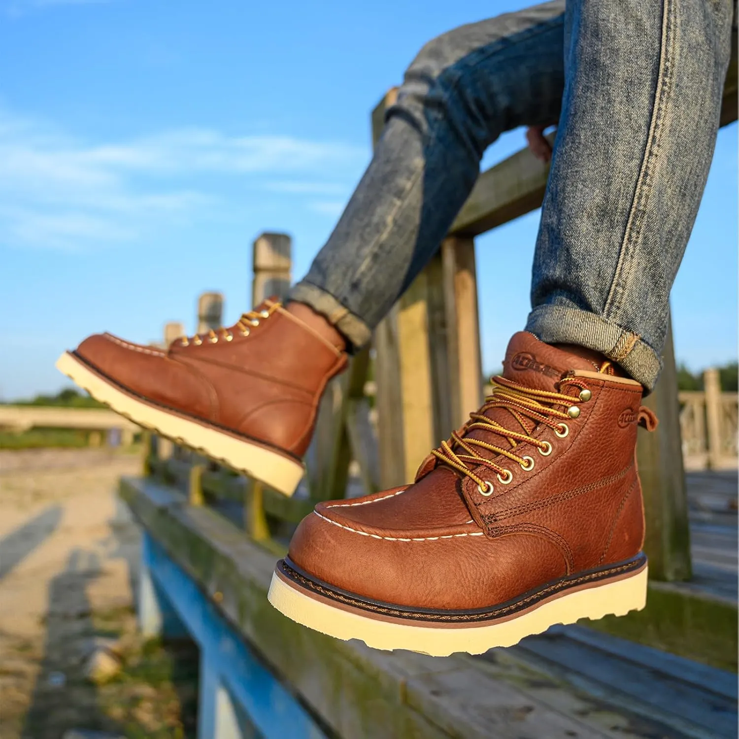 Work Boots for Men - 6 Inch Wedge Soft Toe Mens Work Boots, Waterproof Construction Work Shoes