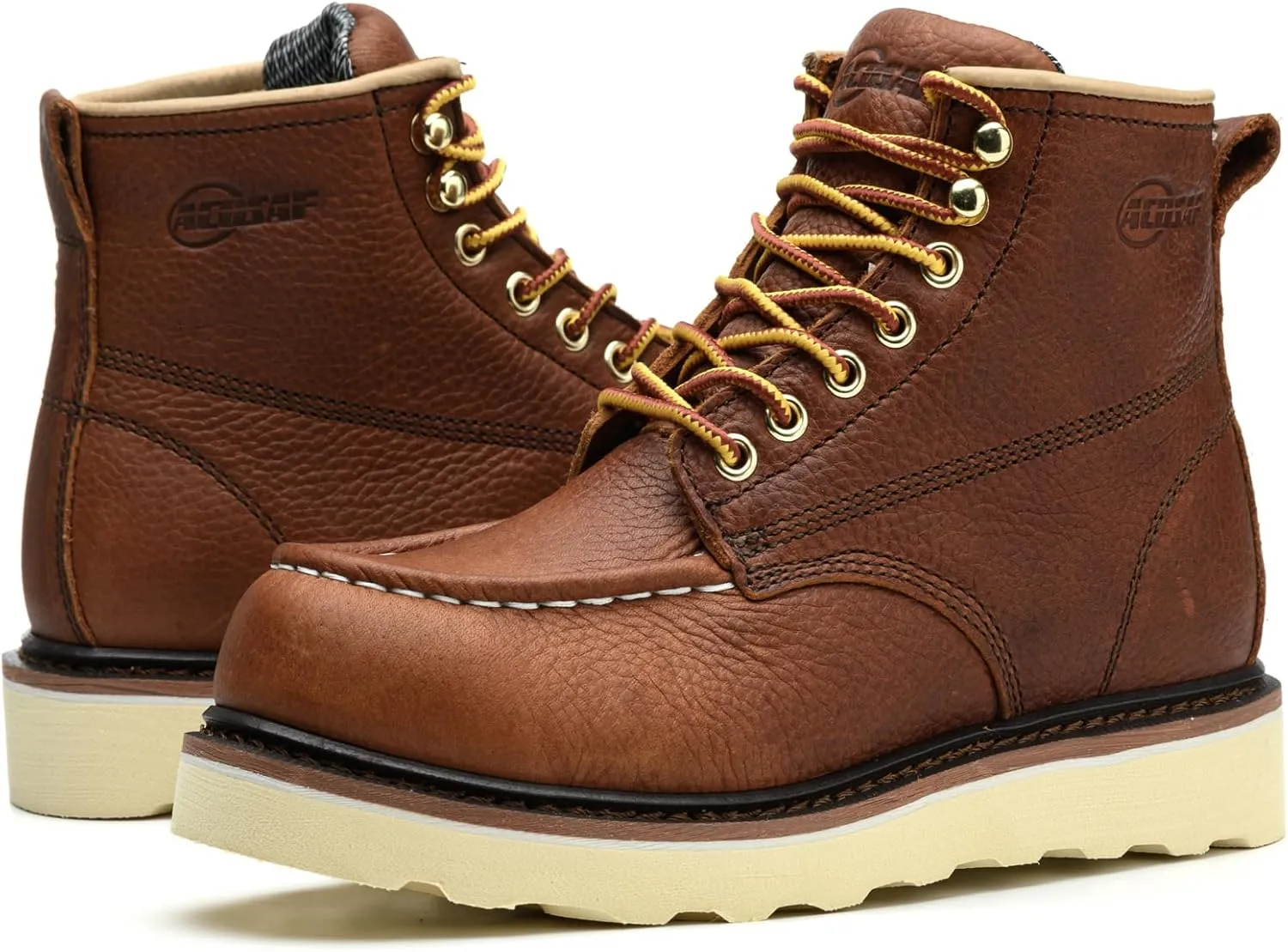 Work Boots for Men - 6 Inch Wedge Soft Toe Mens Work Boots, Waterproof Construction Work Shoes