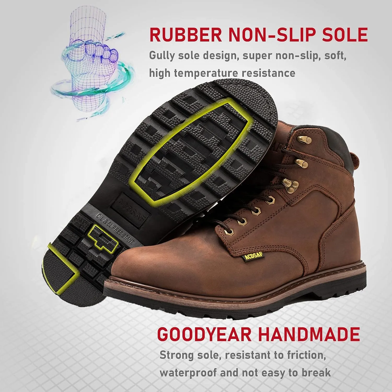 Work Boots for Men Waterproof Comfortable Anti-Fatigue Soft Toe Working Shoes Slip Resistant Construction Safety Work Boots