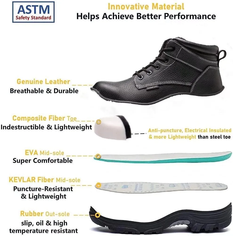 Work Boots Indestructible Composite-Toe Waterproof Leather Work Boots Safety Shoes for Men