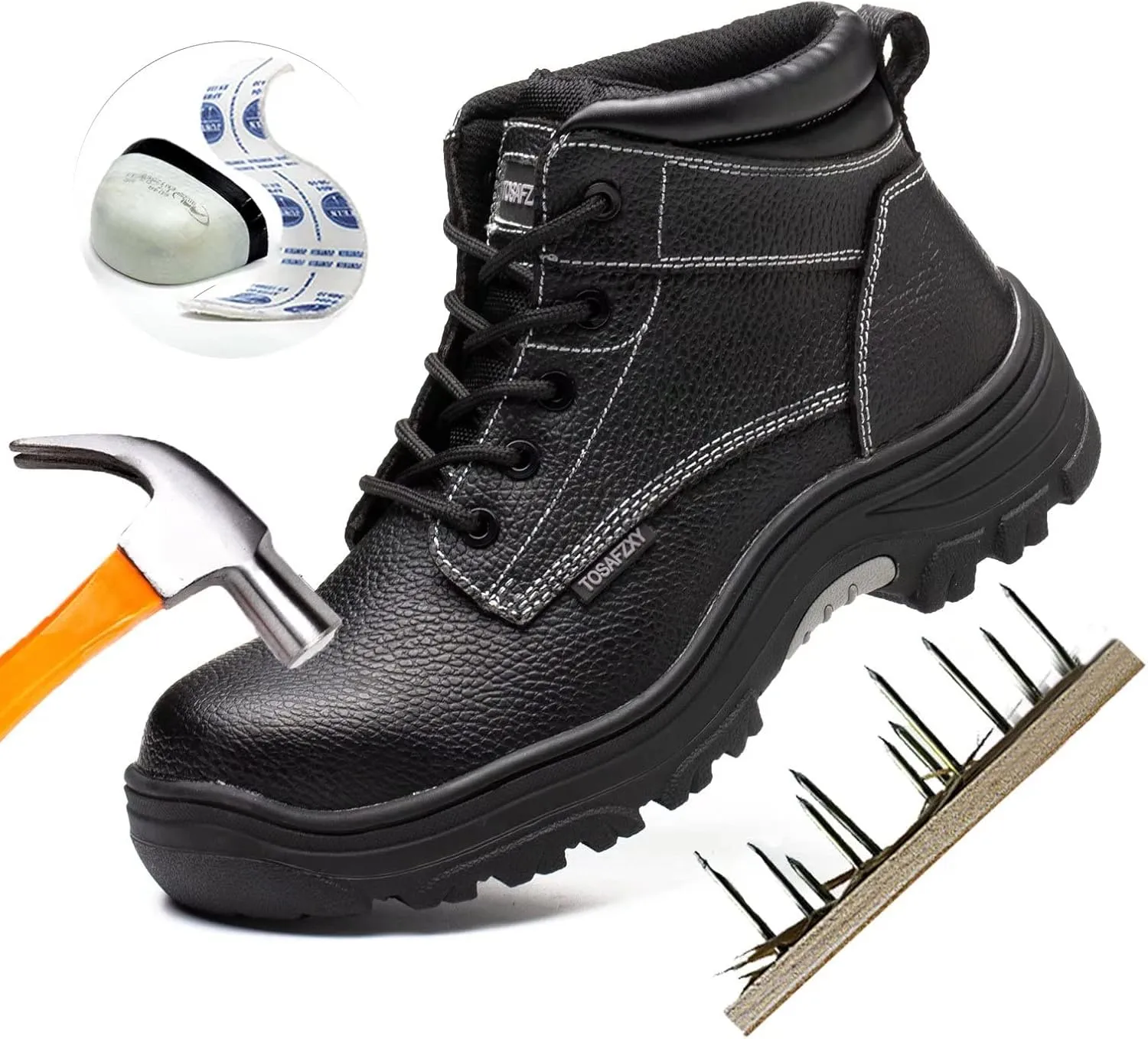 Work Boots Indestructible Composite-Toe Waterproof Leather Work Boots Safety Shoes for Men