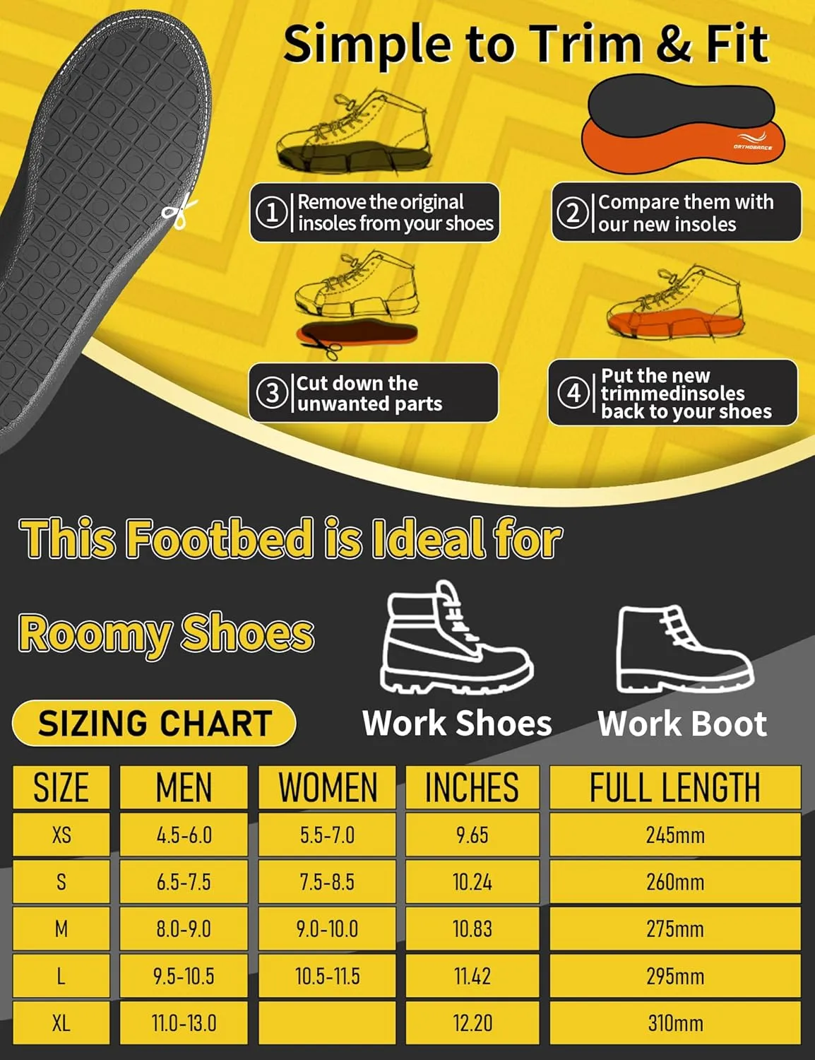 Work Cushion Insoles, Anti-Fatigue Inserts for All-Day Comfort and Shock Absorption, Men Women Work Boot Insoles, Memory Foam Perfect Fit, Ideal for Long Work Hours-E