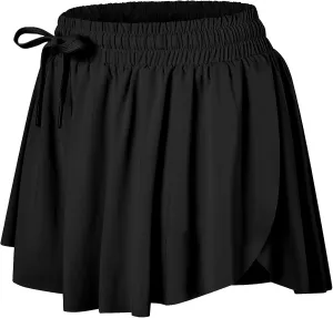 Wsirmet Flowy Shorts for Women Butterfly Shorts 2 in 1 Athletic Workout Gym Biker Running Shorts with Pockets