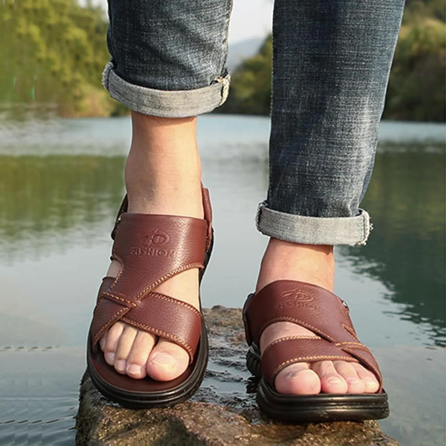 WUIWUIYU Men's Casual Sandals Open-Toe Sport Hiking & Outdoor Walking Water Sandals Beach Slippers Summer Home Shoes
