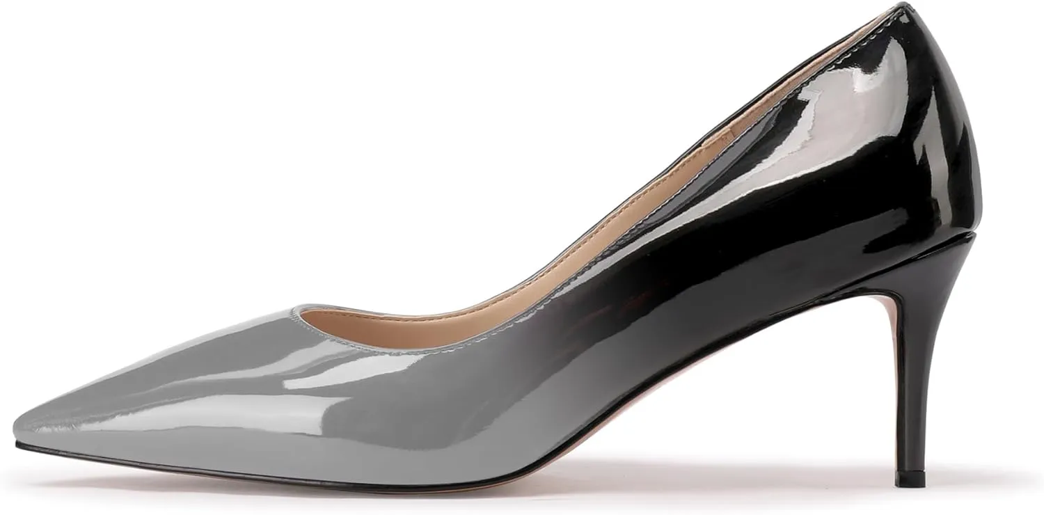 XINIUNIU Kitten Heels for Women Pumps Gradient Patent Leather 2.25 inches 6CM Formal Shoes Sexy Fashion Stiletto Dress Shoes Wedding Shoes Pointed Toe