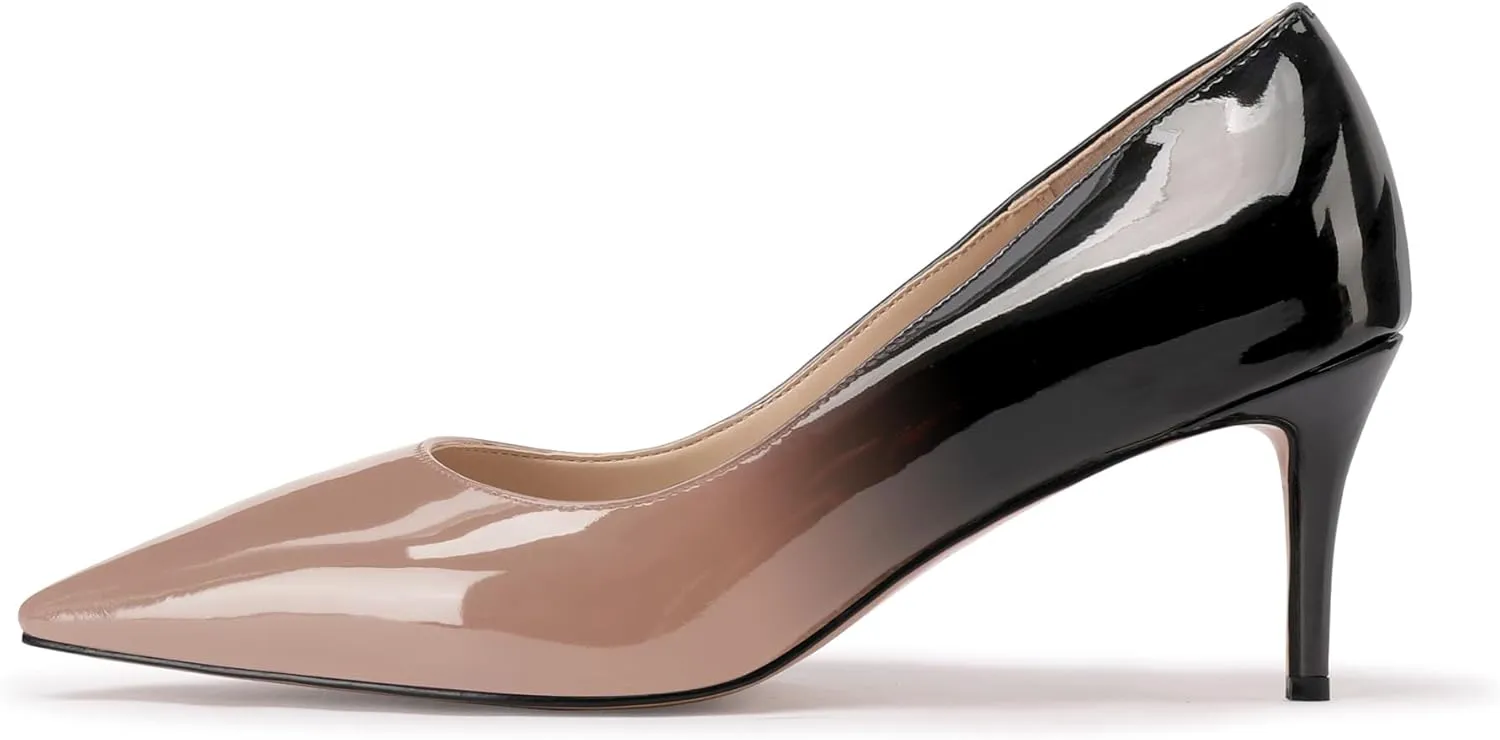 XINIUNIU Kitten Heels for Women Pumps Gradient Patent Leather 2.25 inches 6CM Formal Shoes Sexy Fashion Stiletto Dress Shoes Wedding Shoes Pointed Toe