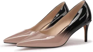 XINIUNIU Kitten Heels for Women Pumps Gradient Patent Leather 2.25 inches 6CM Formal Shoes Sexy Fashion Stiletto Dress Shoes Wedding Shoes Pointed Toe