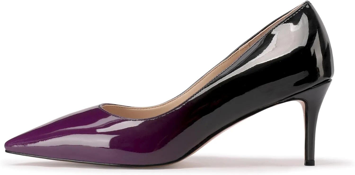 XINIUNIU Kitten Heels for Women Pumps Gradient Patent Leather 2.25 inches 6CM Formal Shoes Sexy Fashion Stiletto Dress Shoes Wedding Shoes Pointed Toe