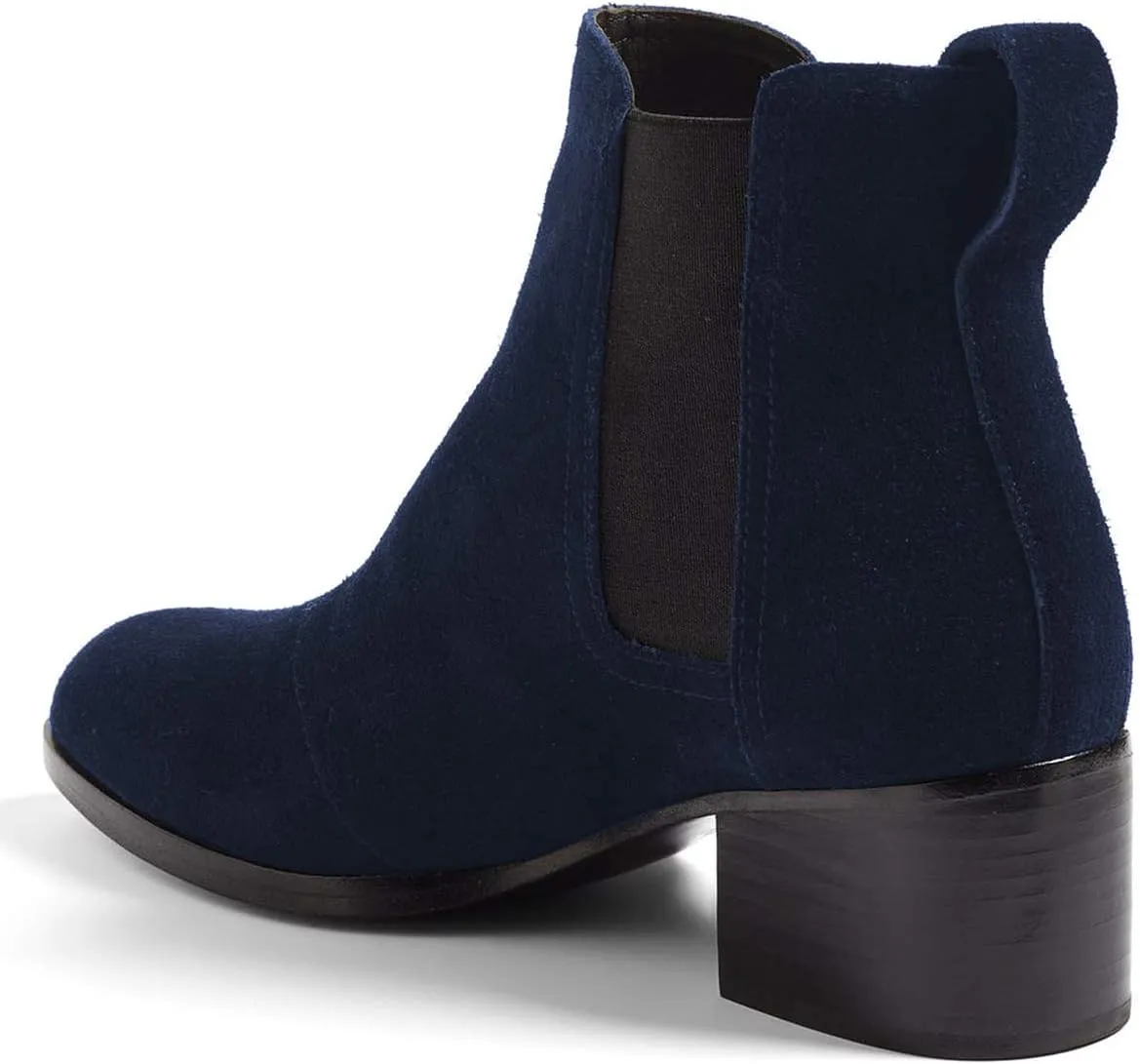 XYD Women Classic Chelsea Ankle Booties Pull On Almond Toe Low Chunky Heel Boots Suede Elastic Western Shoes