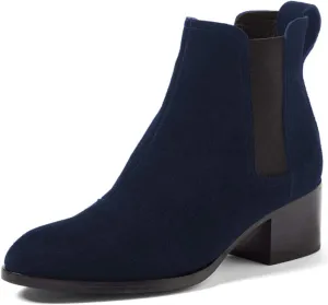 XYD Women Classic Chelsea Ankle Booties Pull On Almond Toe Low Chunky Heel Boots Suede Elastic Western Shoes