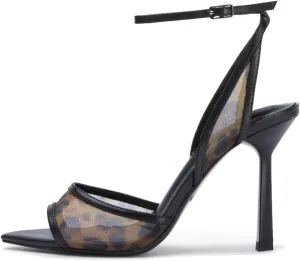 YIYA Women's Black Mesh Slingback Kitten Heels Sandals Open Peep Pointed Toe Stiletto High Heels Ankle Buckle Strap Summer Party Dress Pumps Shoes