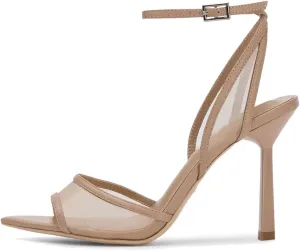 YIYA Women's Black Mesh Slingback Kitten Heels Sandals Open Peep Pointed Toe Stiletto High Heels Ankle Buckle Strap Summer Party Dress Pumps Shoes