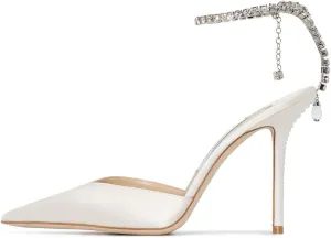 YIYA Women's Crystal Ankle Strap Stilettos High Heels Satin Pointy Toe Party Wedding Heeled Pump Sandals