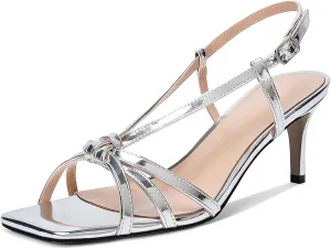YODEKS Heeled Sandals For Women Strappy Low Kitten Heels 2.5 Inch Open Square Toe Heels Shoes