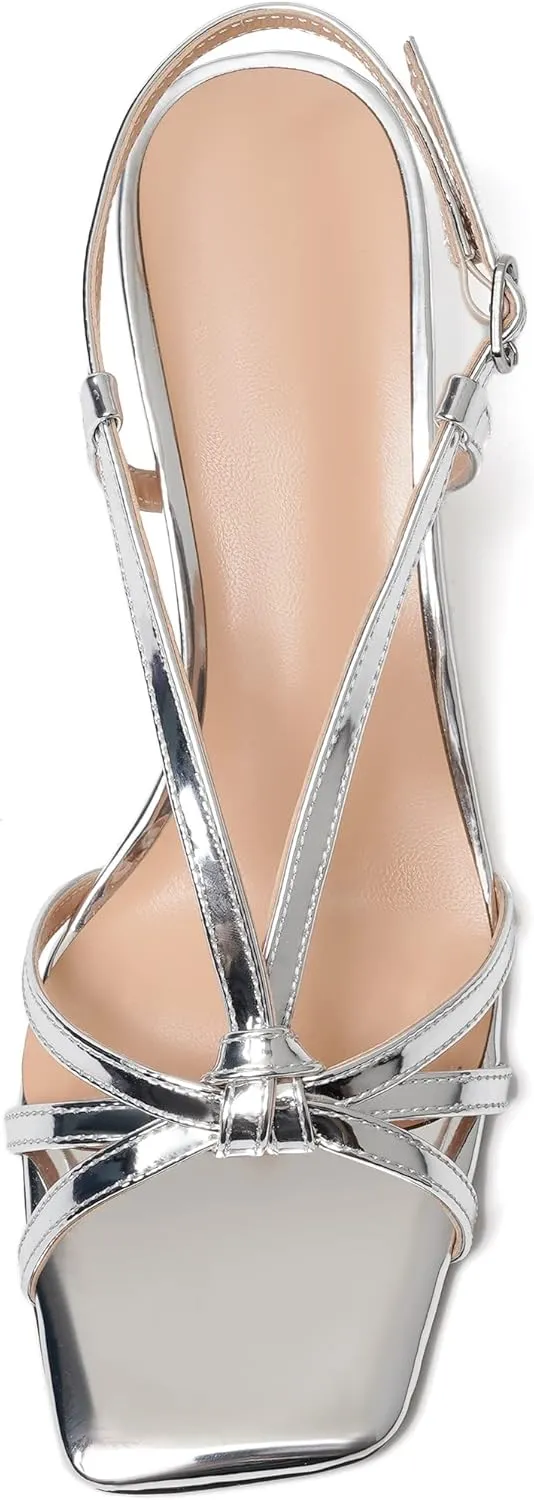 YODEKS Heeled Sandals For Women Strappy Low Kitten Heels 2.5 Inch Open Square Toe Heels Shoes