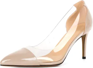 YODEKS Women's Clear Pumps Pointed Cap Toe Transparent High Heels Shoes 8.5CM Stiletto Heels Wedding Women Dress Evening Party Shoes