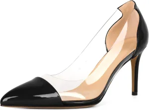 YODEKS Women's Clear Pumps Pointed Cap Toe Transparent High Heels Shoes 8.5CM Stiletto Heels Wedding Women Dress Evening Party Shoes