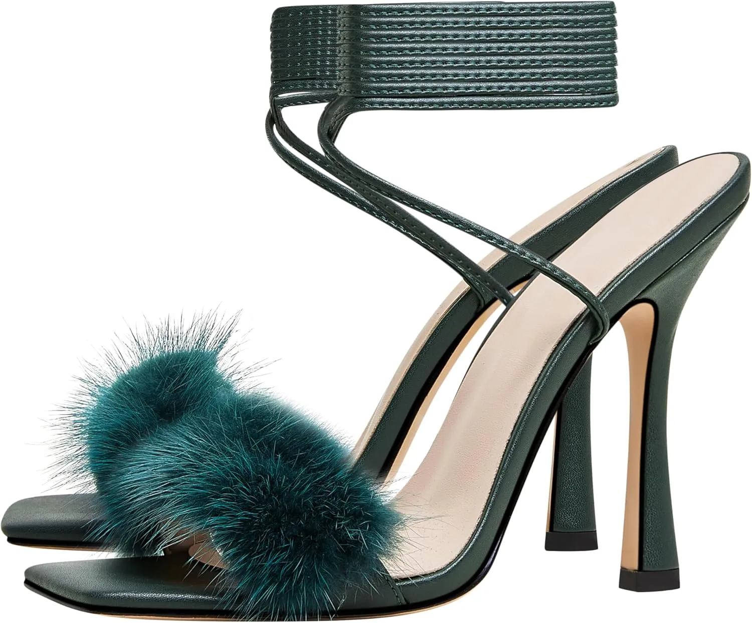 YODEKS Women's High Heel Sandals Strappy Stiletto High Heel Open Square Toe Shoes
