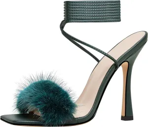 YODEKS Women's High Heel Sandals Strappy Stiletto High Heel Open Square Toe Shoes