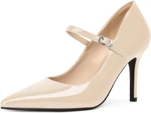 YODEKS Womens Mary Jane High Heel Pumps 8cm Stilettos Pointed Toe Court Shoes Office Party Wedding Dress Shoes